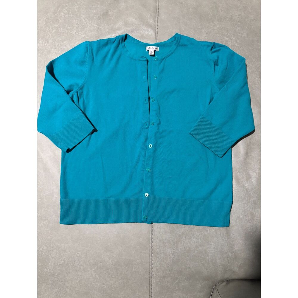 Croft & Barrow Teal Blue Crewneck 3/4 Sleeve Classic Button Front Cardigan XL